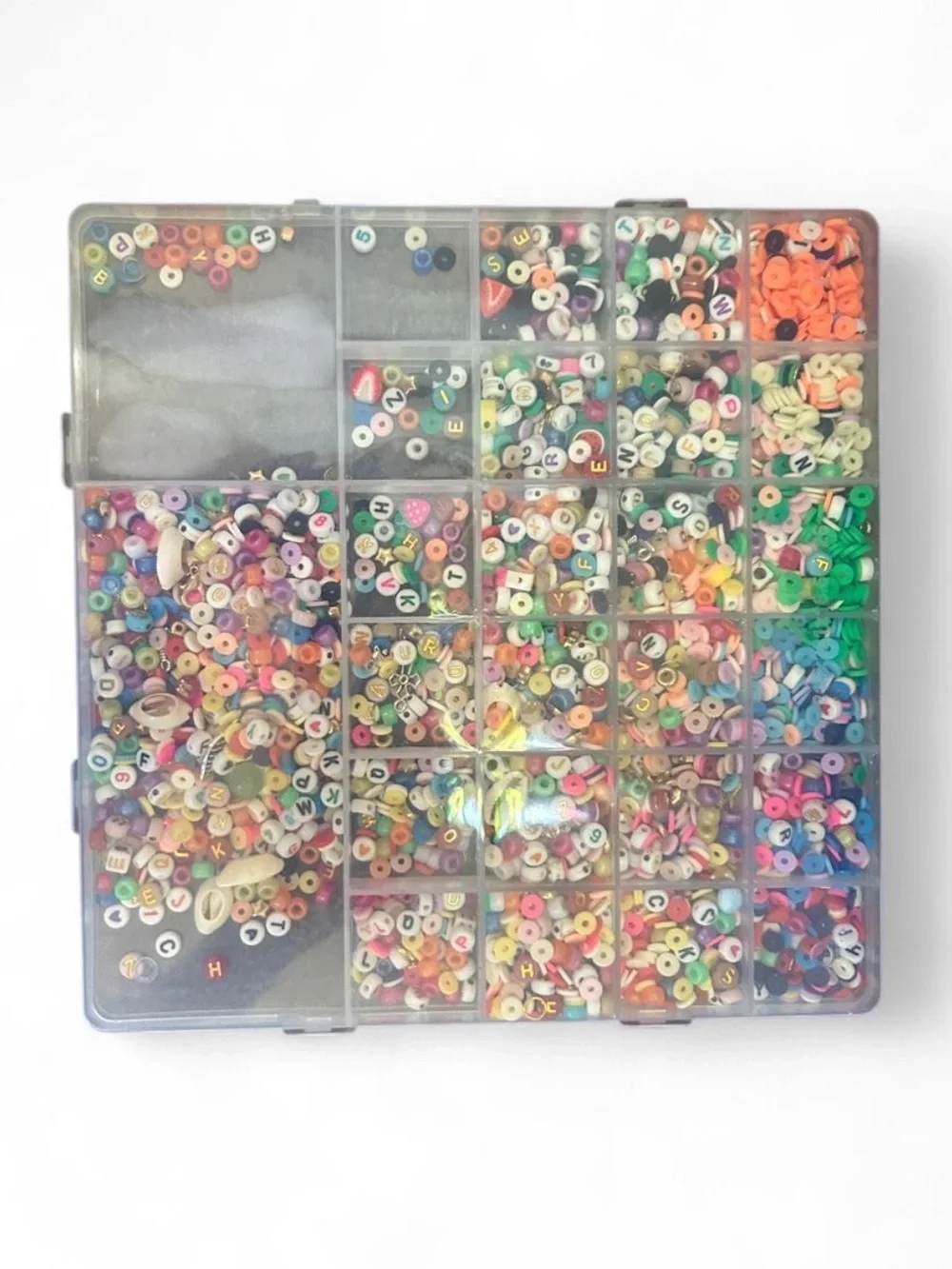 Clear Multi-Compartment Bead Storage Box - Assorted Colors & Letters